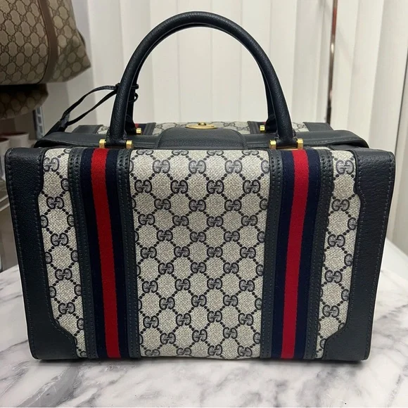 Vintage Gucci | Navy Train Case Luggage Bag - Picture 11 of 17